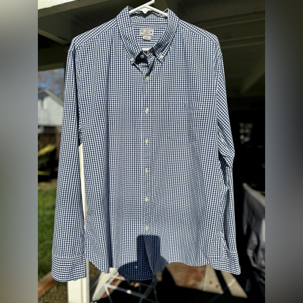 J. Crew Button Down Shirt Mens XL Blue & White Check Long Sleeve Cotton - EUC